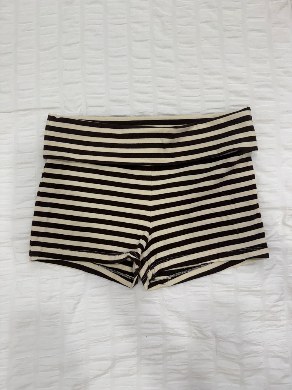wild fable Black & Cream Striped Fold-Over Waist Bike Shorts